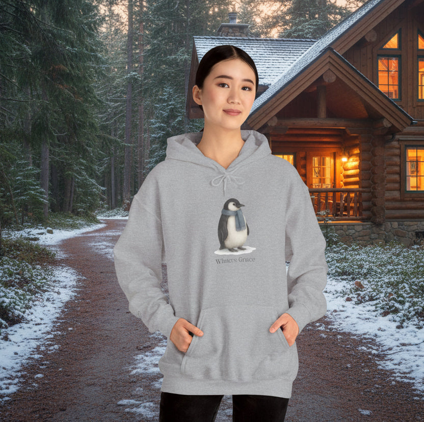 Winter's Grace Penguin Hoodie w/ heart sleeve accent