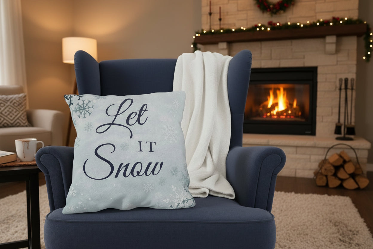 Let It Snow Snowflake Throw Pillow