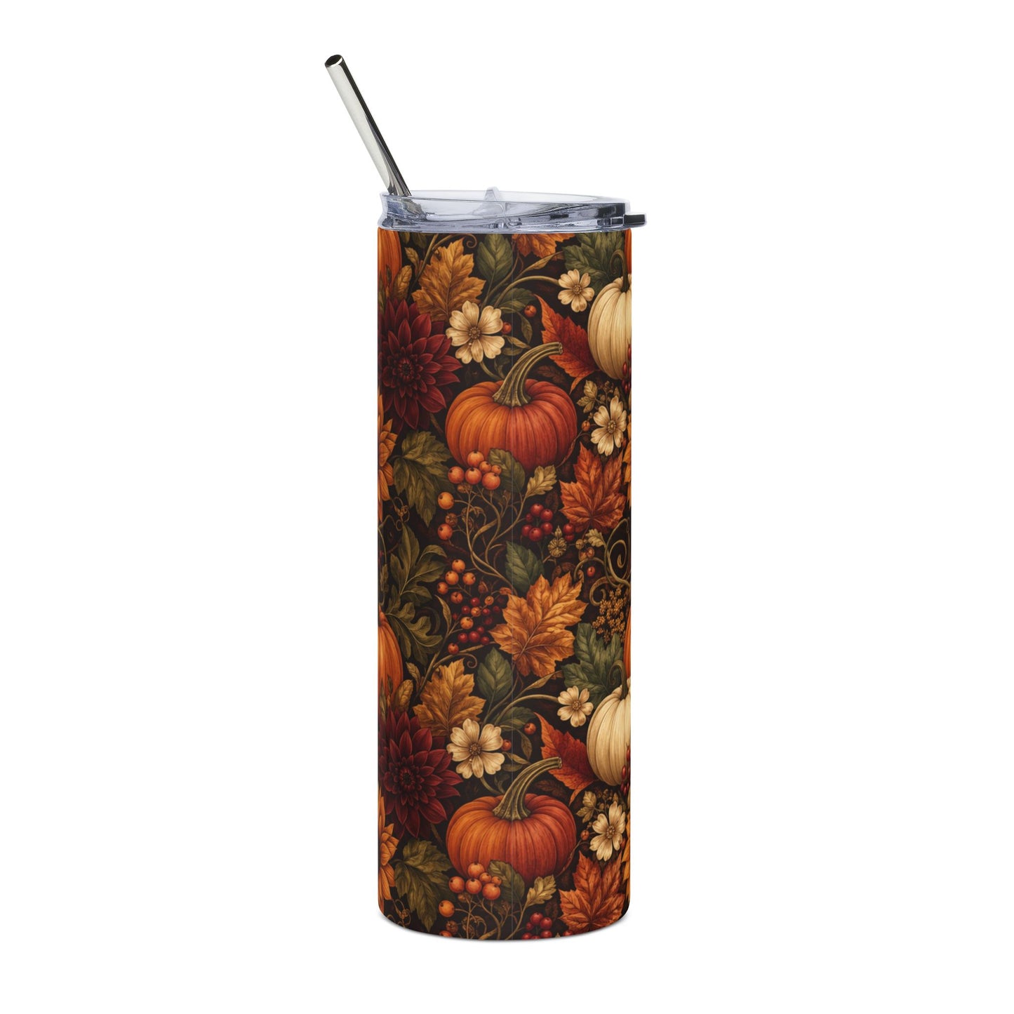 Pumpkin Harvest 20oz Stainless Steel Tumbler — Fall Sunflower Autumn Leaves Design