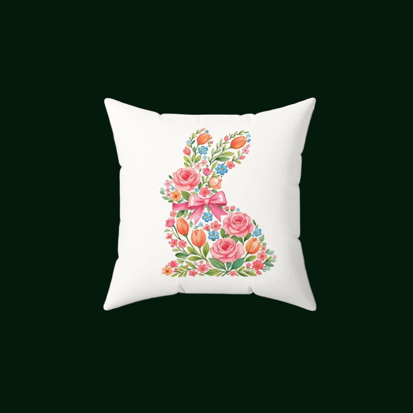Floral Bunny Faux Suede Pillow