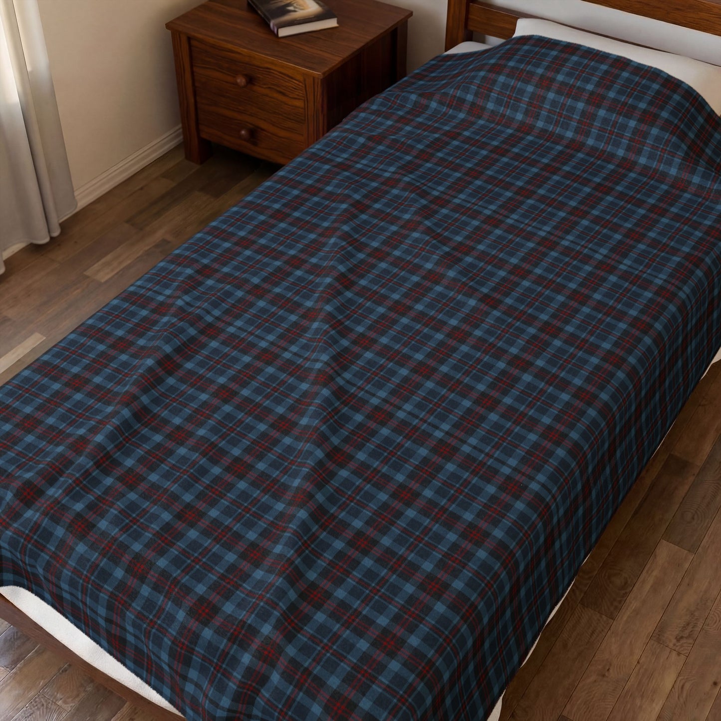 Highland Hearth Blue Plaid Throw | White Reverse