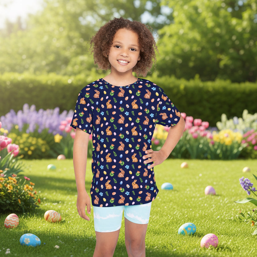 Kids Easter Bunny & Eggs Navy Tshirt
