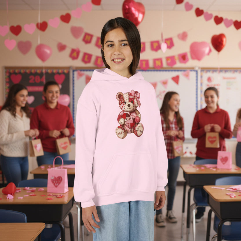 Kids Patchwork Valentine Bear Hoodie