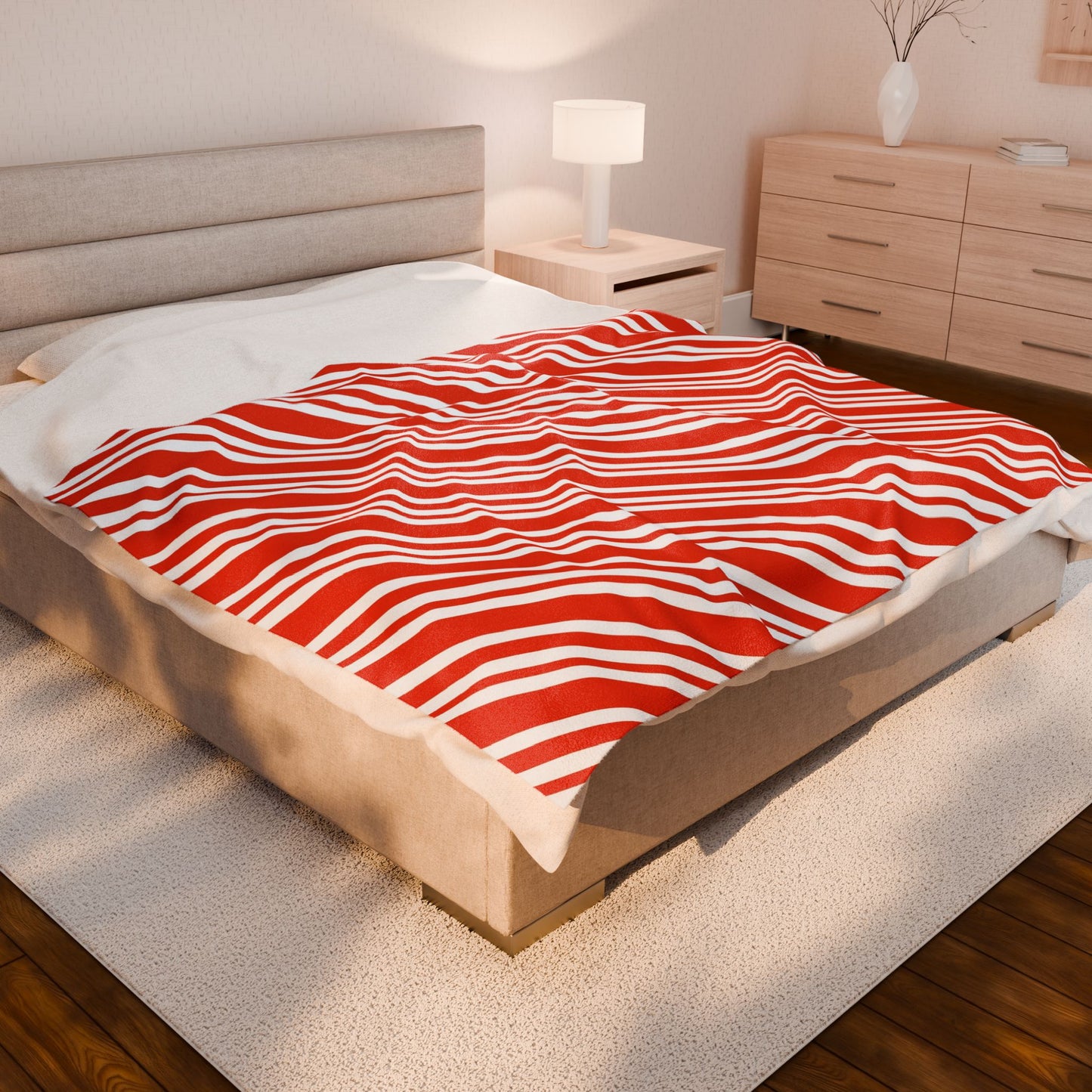 Candy Cane Stripe Velveteen Plush Blanket