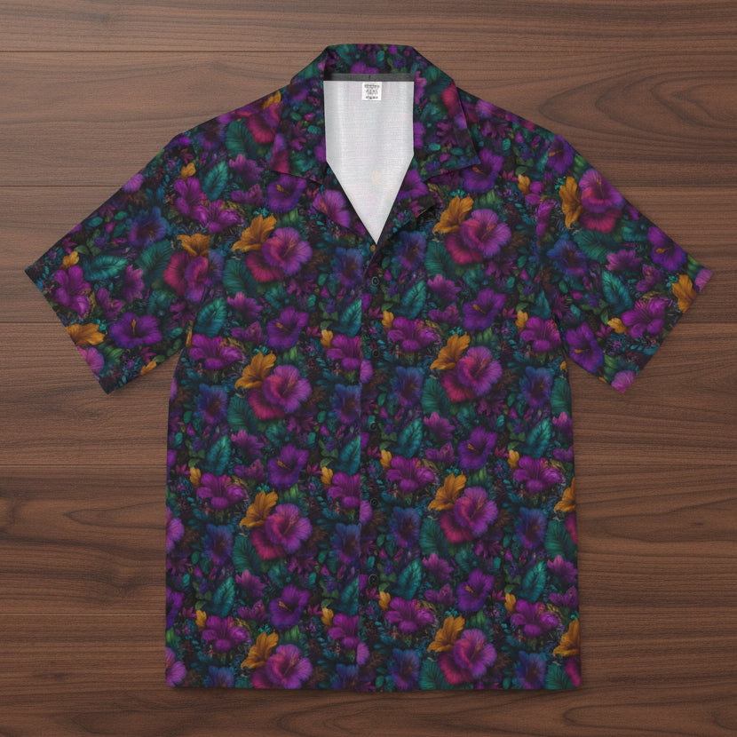 Men's Purple Hibiscus Hawaiian Camp Shirt