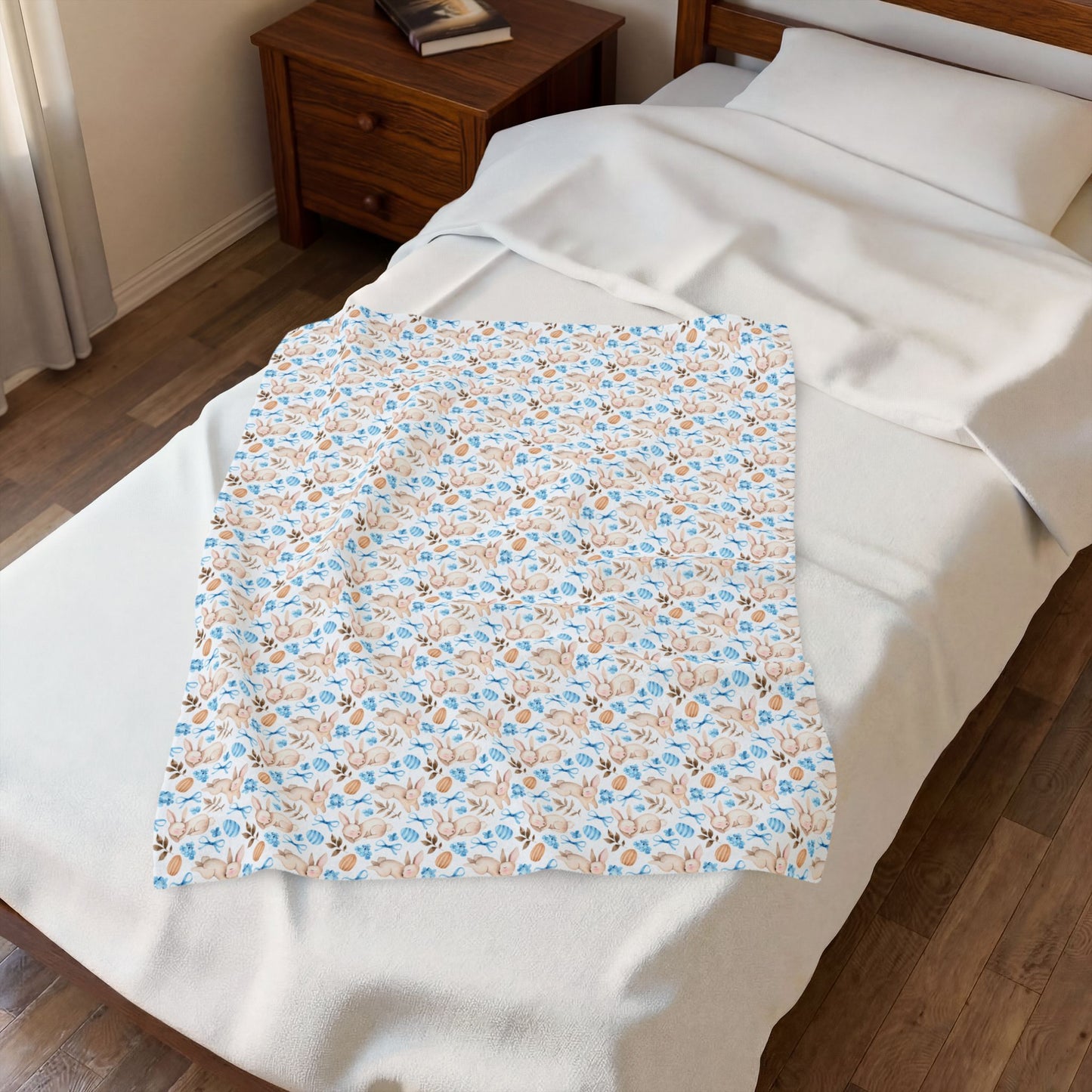 Sleepy Easter Bunny Velveteen Plush Blanket