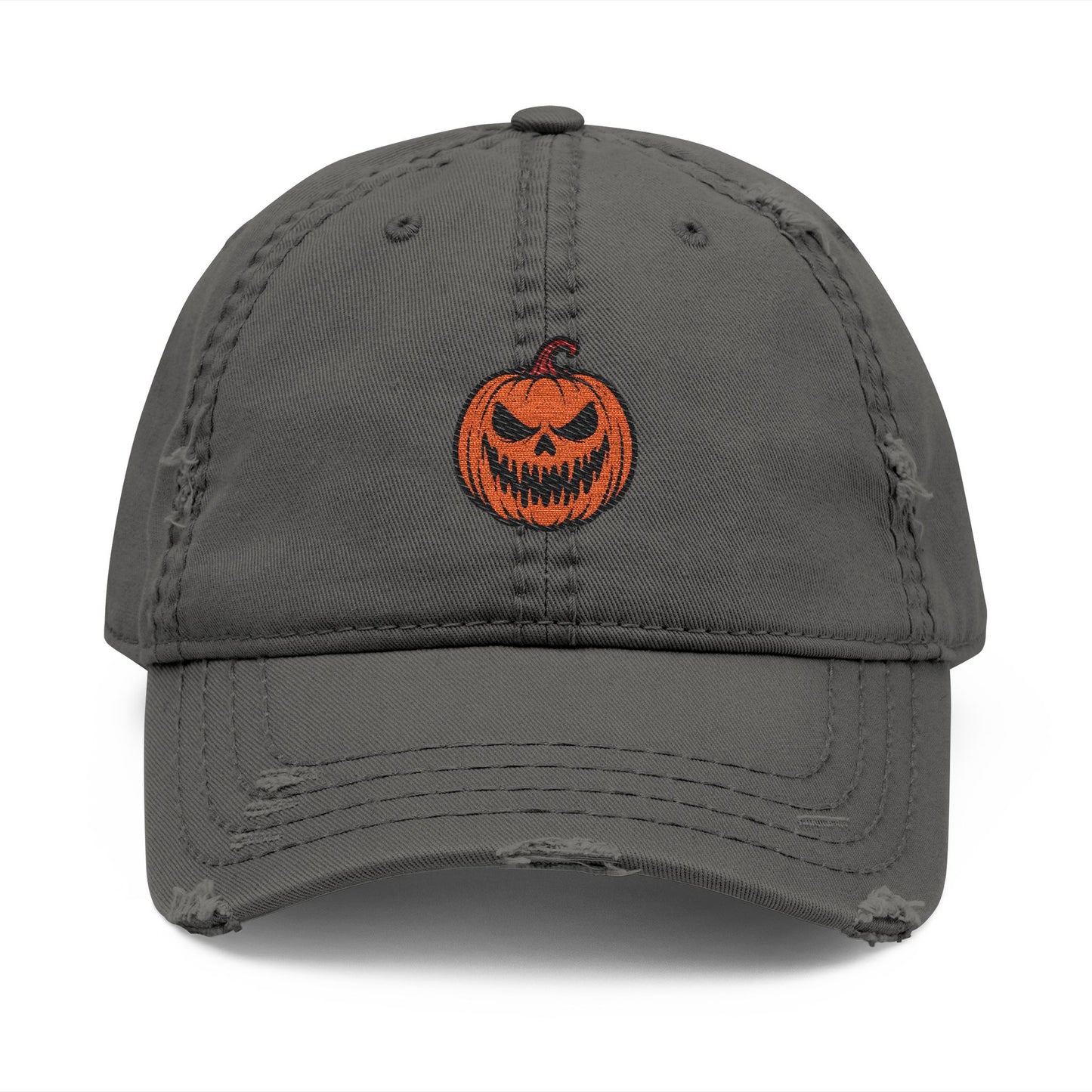 Spooky Pumpkin Embroidered Distressed Cap