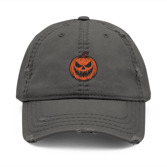 Spooky Pumpkin Embroidered Distressed Cap