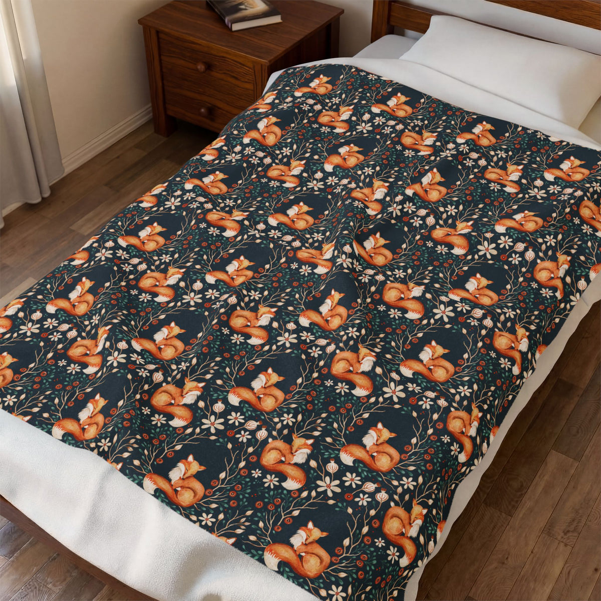 Floral Fox Velveteen Plush Blanket