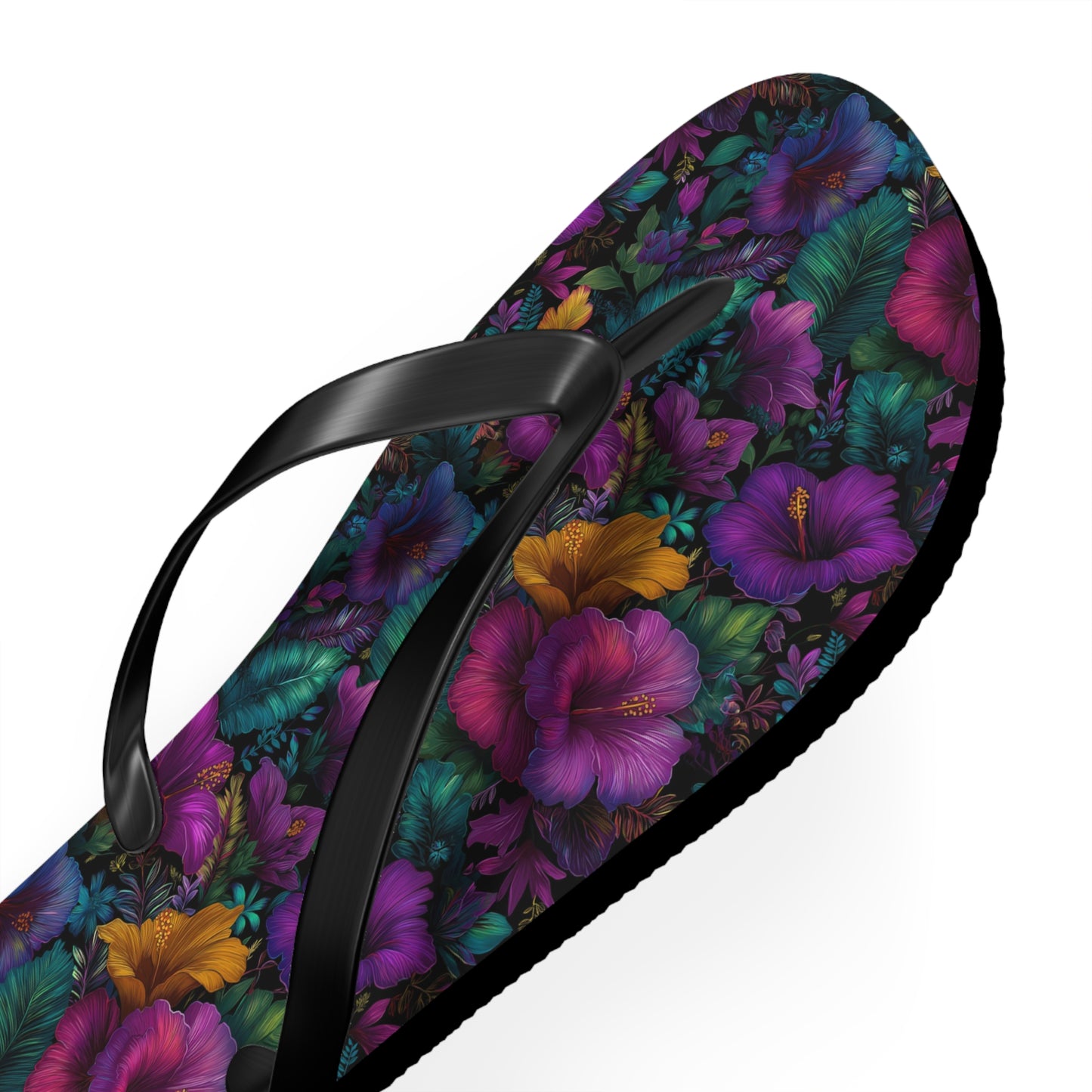Floral Paradise Flip Flops — Vibrant Purple Hibiscus Beach Sandals