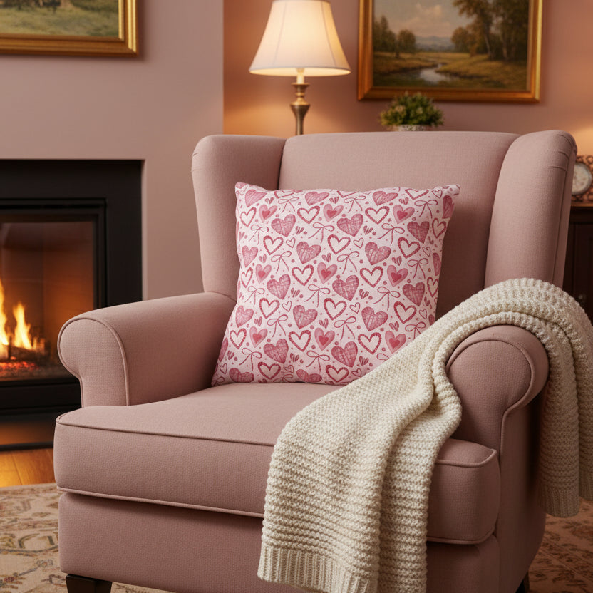 Pink Hearts & Ribbons Valentine Throw Pillow