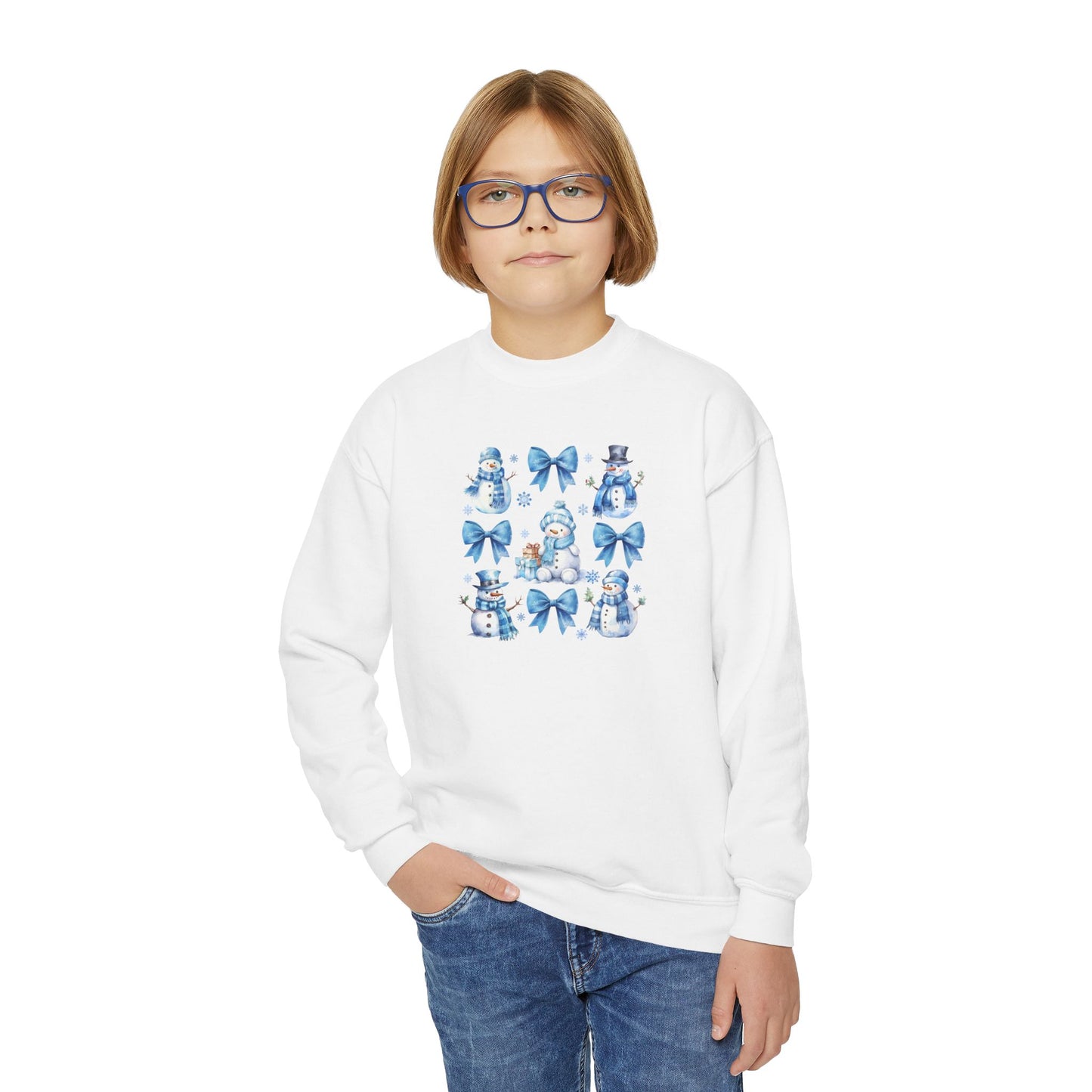Coquette Winter Snowman Youth Crewneck Sweatshirt