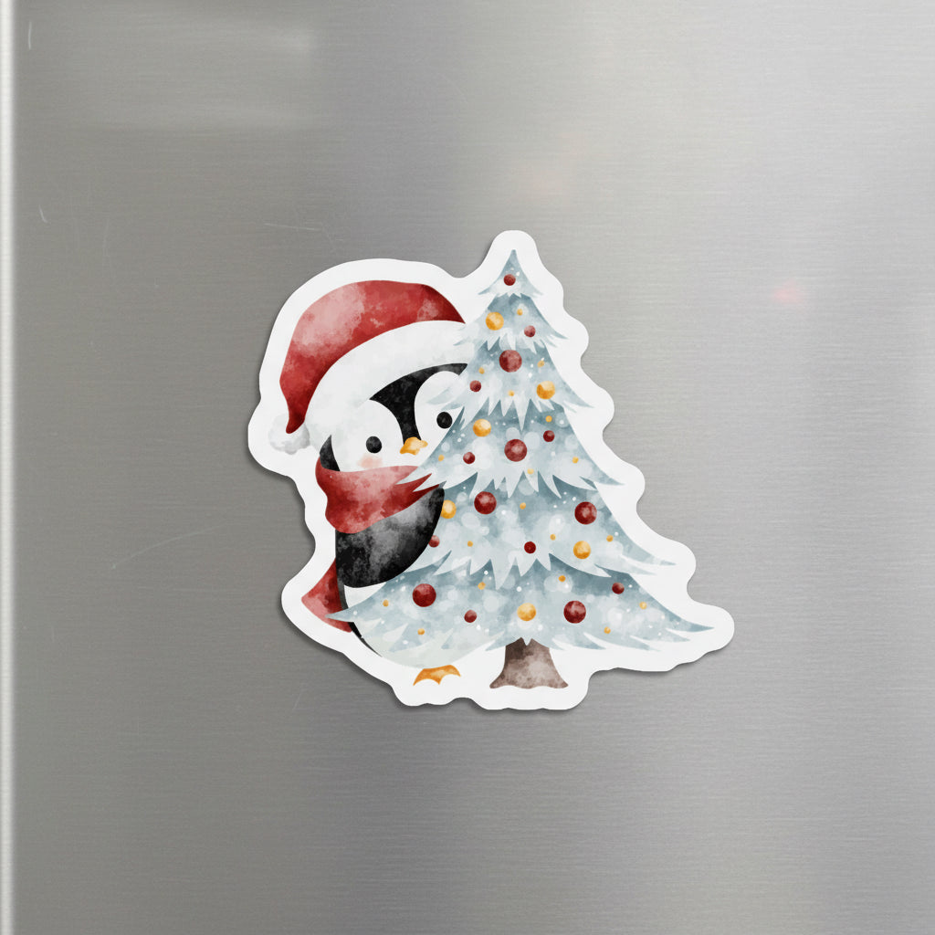 Penguin with Christmas Tree Fridge Magnet