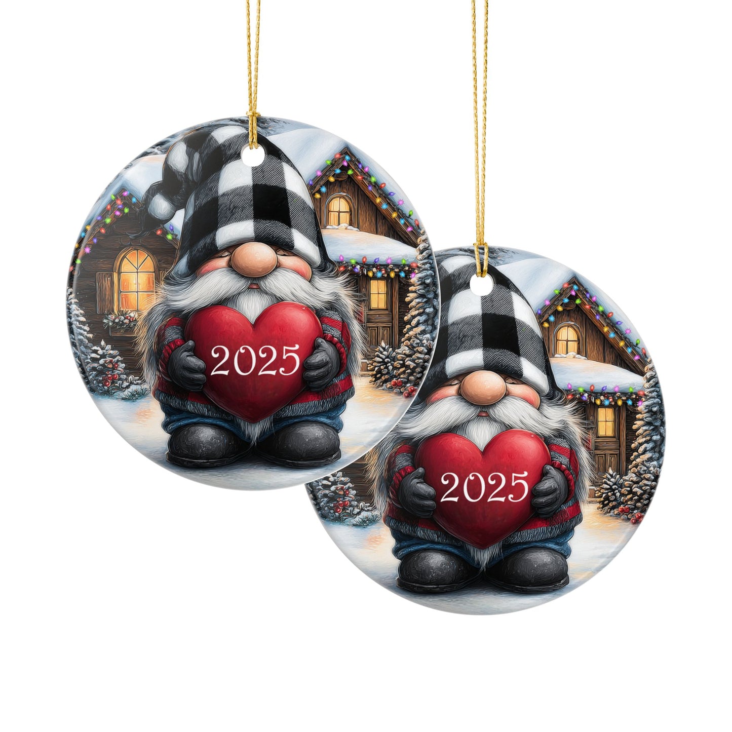 Gnome Heart Ceramic Christmas Ornament 2025