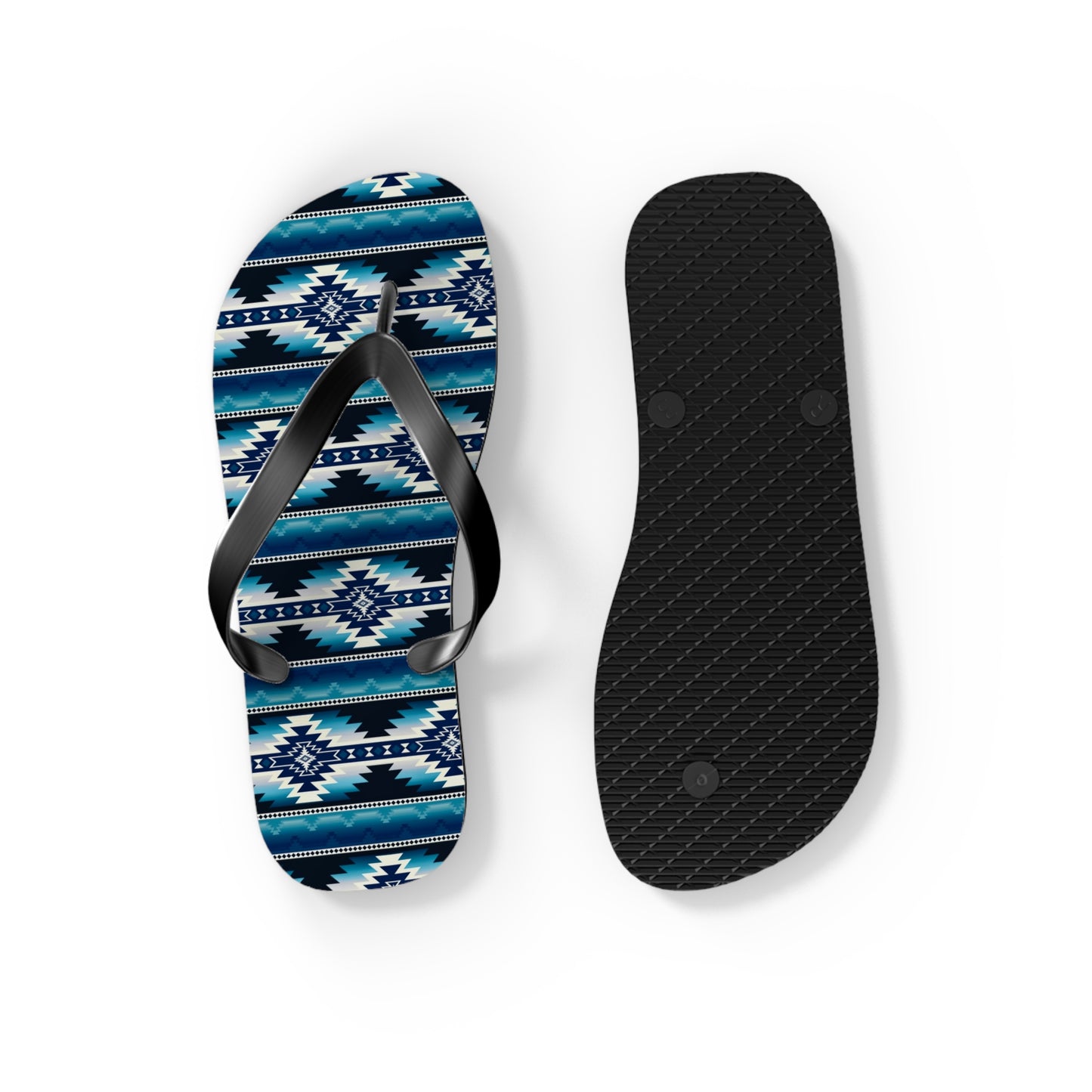 Southwest Aztec Pattern Flip Flops — Blue Tribal Summer Sandals