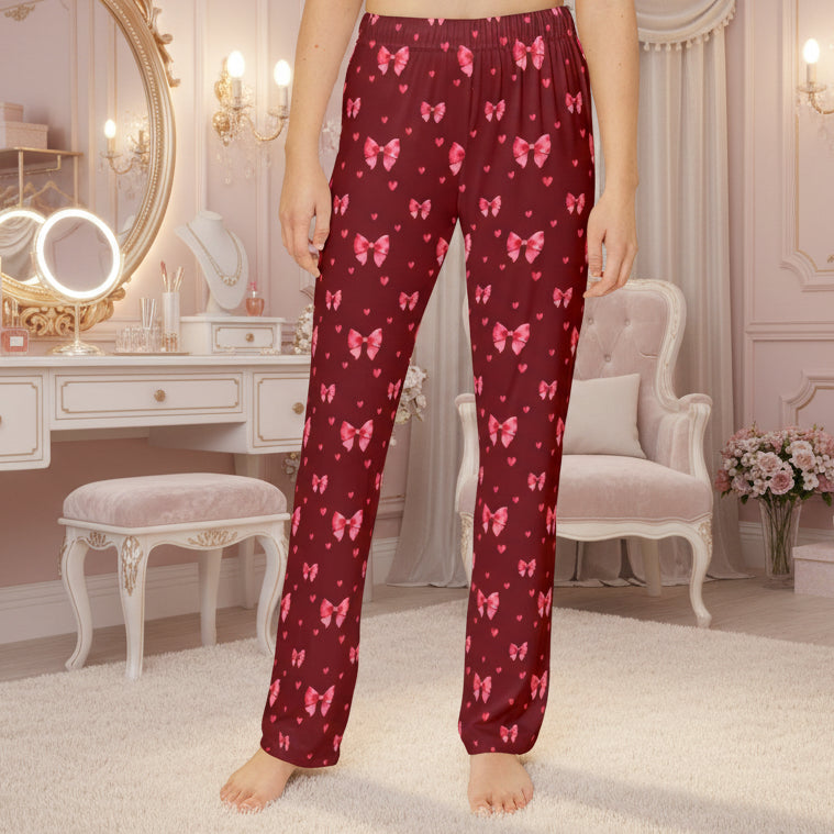 Kids Pink Hearts and Ribbons Lounge Pants