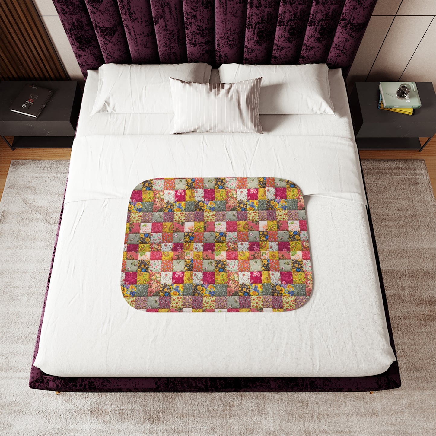 Floral Patchwork Sherpa Blanket