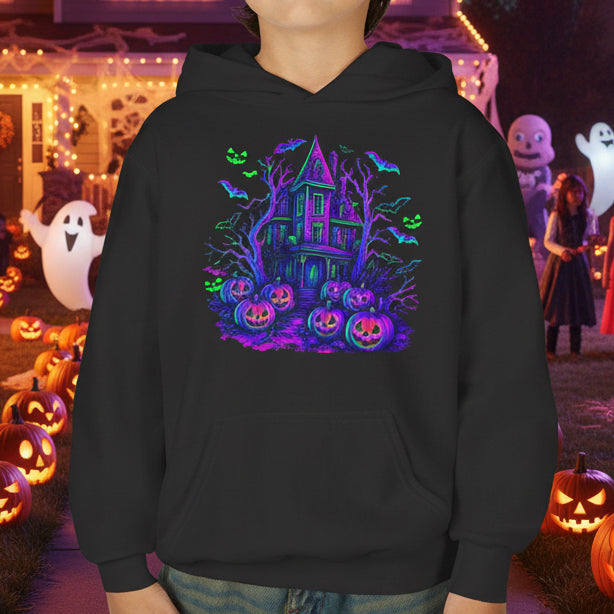 Neon Haunted House Kids Hoodie