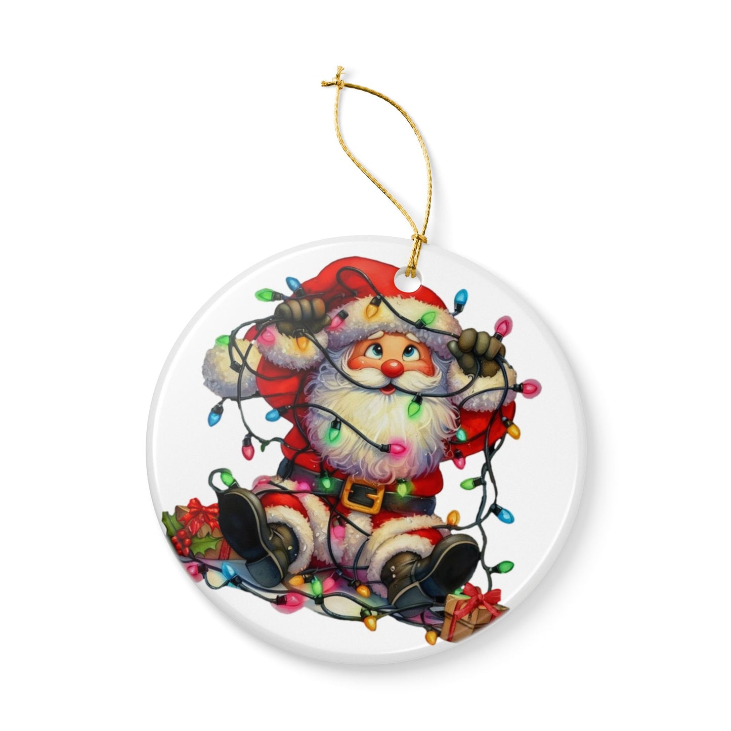 Tangled Up Santa Ceramic Christmas Ornament