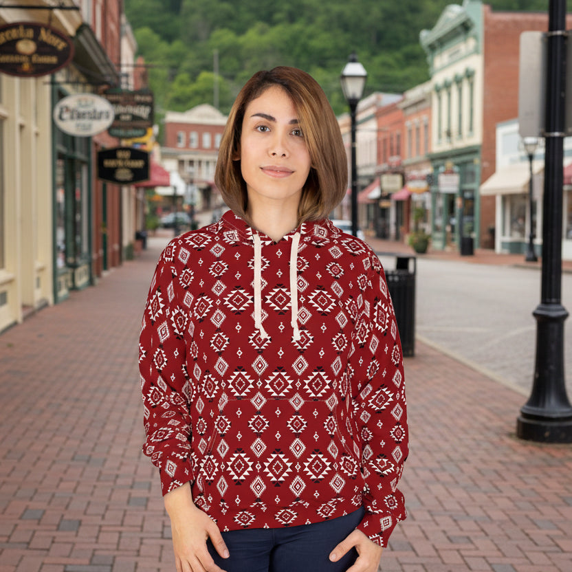 Crimson Tribal Motif Hoodie