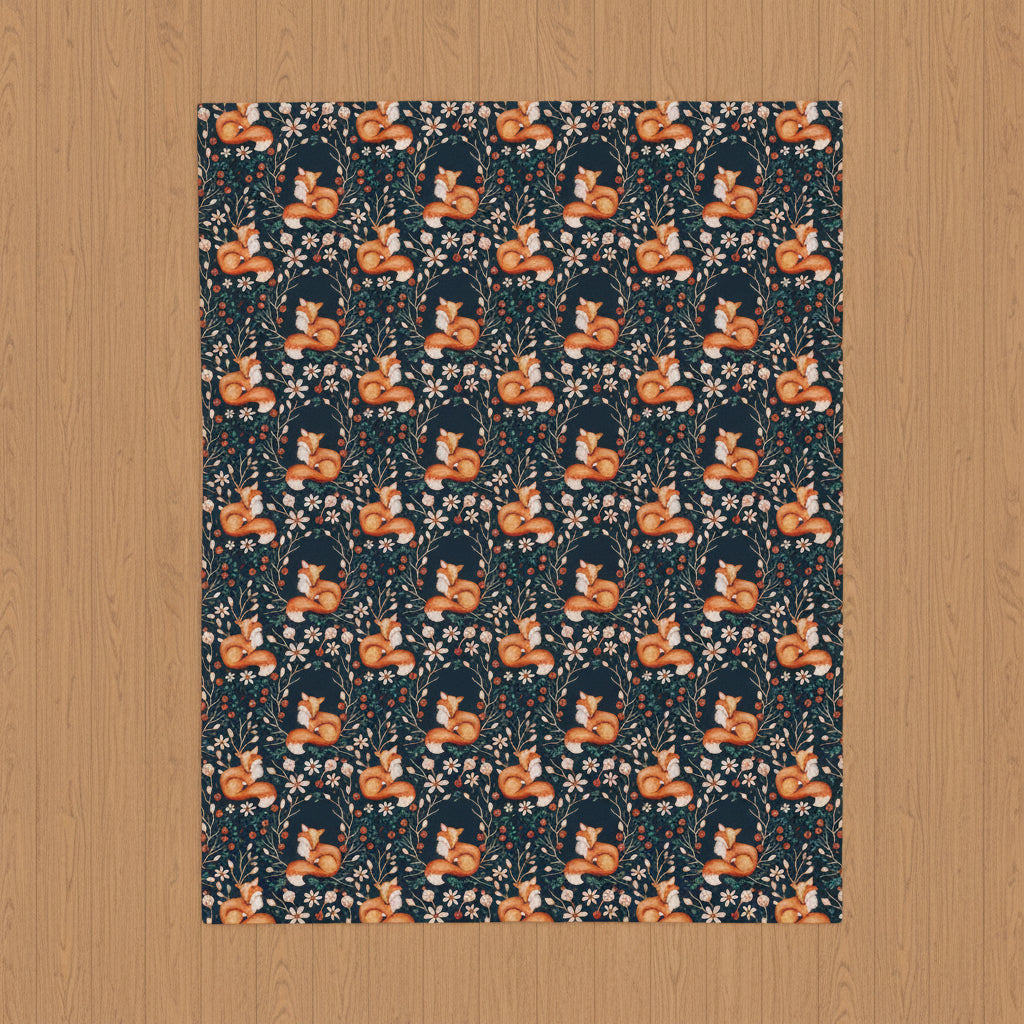 Floral Fox Velveteen Plush Blanket