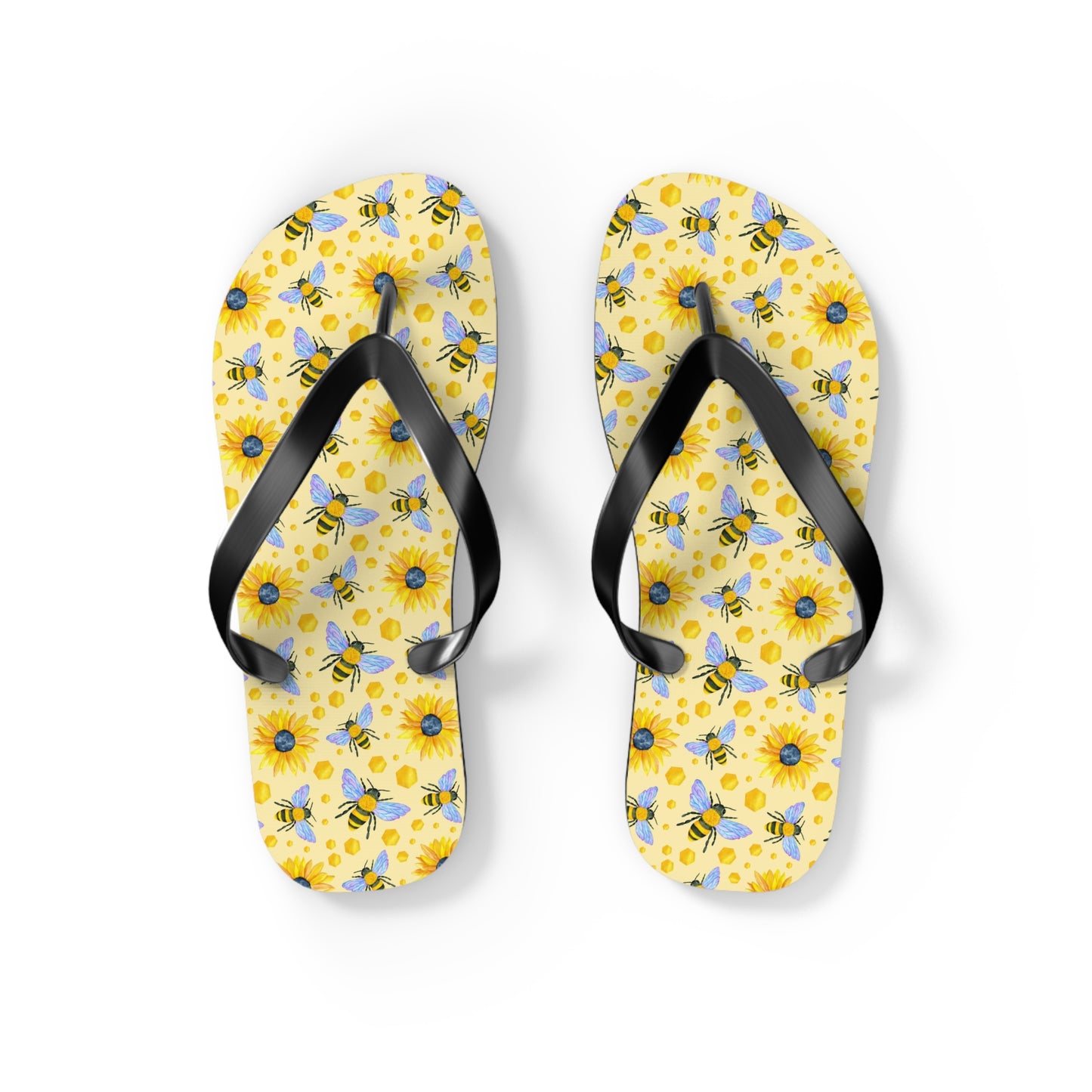 Sunflower Bees Flip Flops | Yellow Floral Beach Sandals