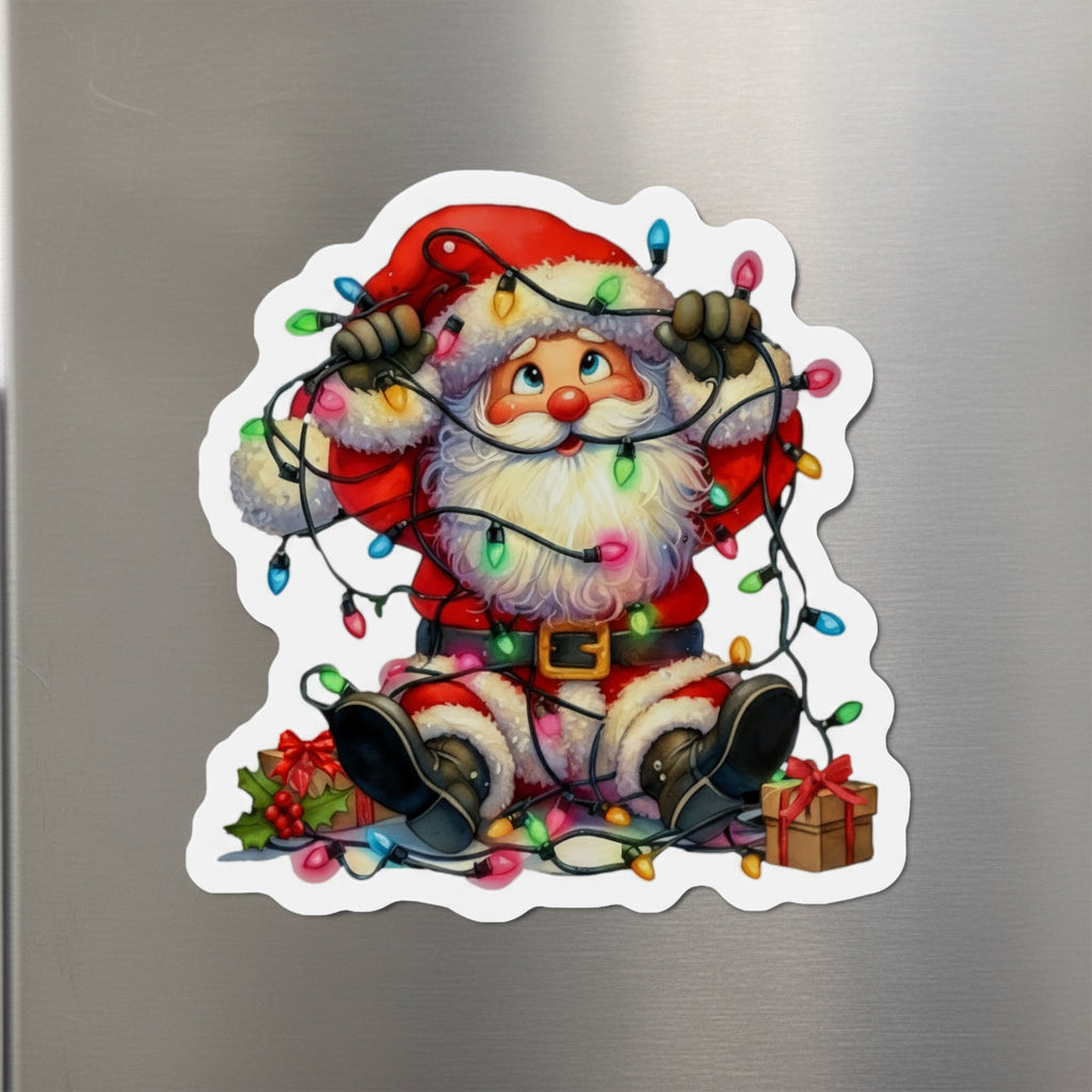 Christmas Santa with Holiday Lights Magnet