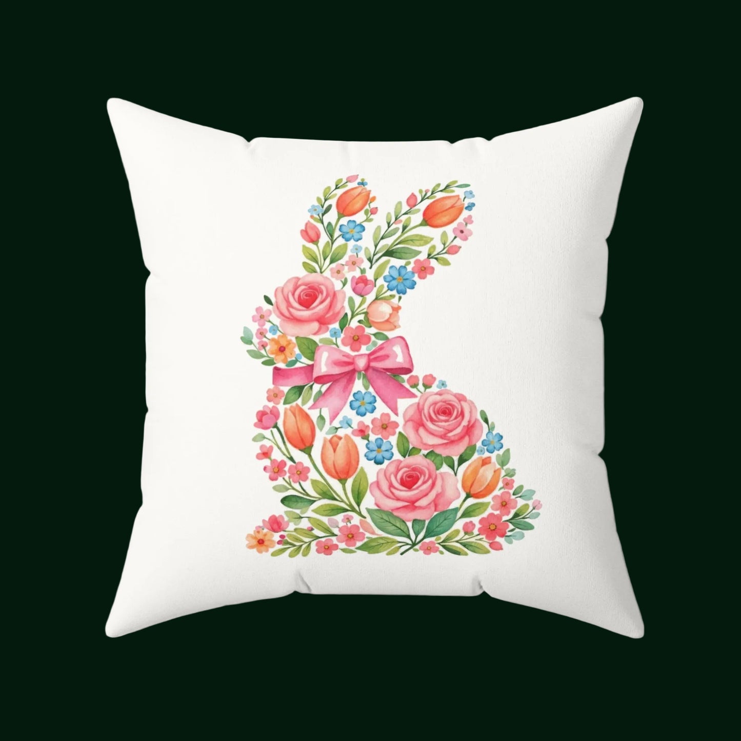 Floral Bunny Faux Suede Pillow