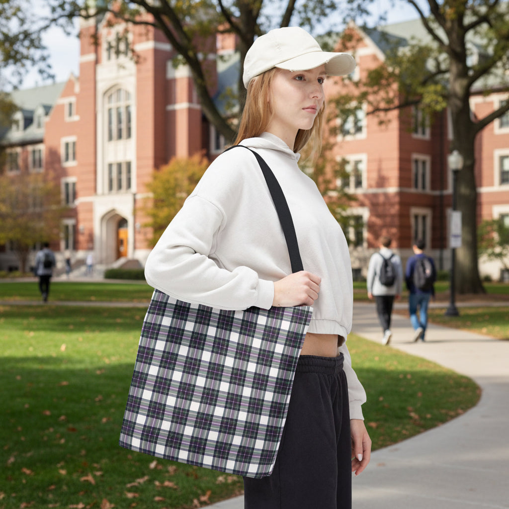 Winter Orchard Purple Plaid Tote Bag