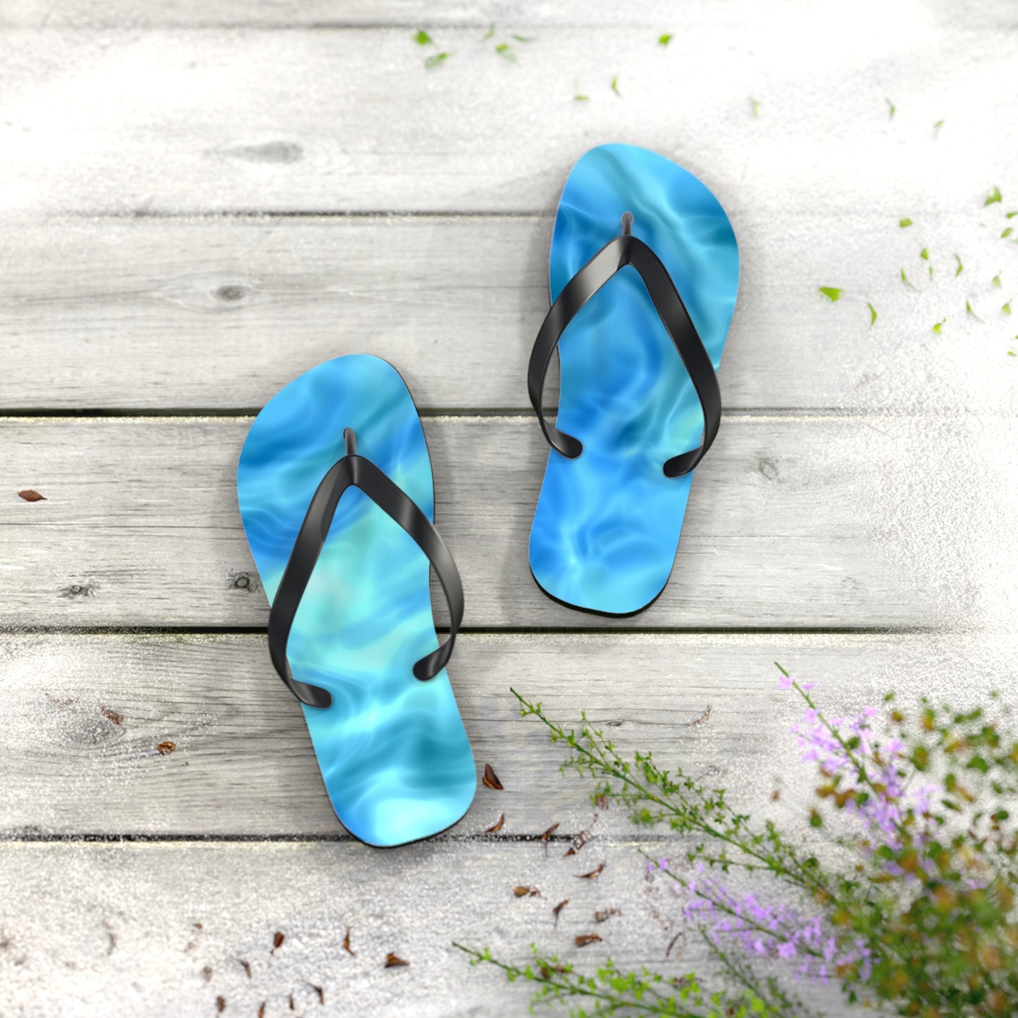 Swirling Water Flip Flops — Blue Water Marble Beach Sandals