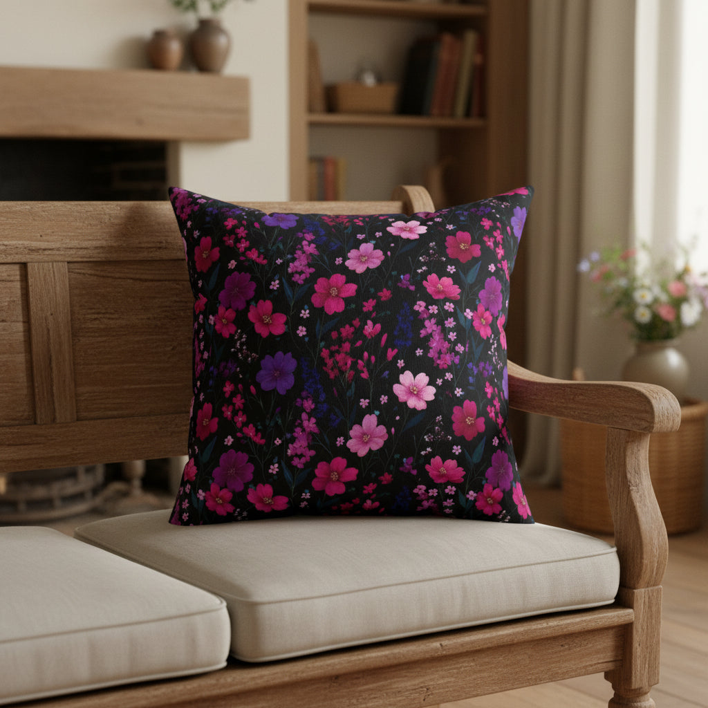 Midnight Pink Floral Faux Suede Pillow