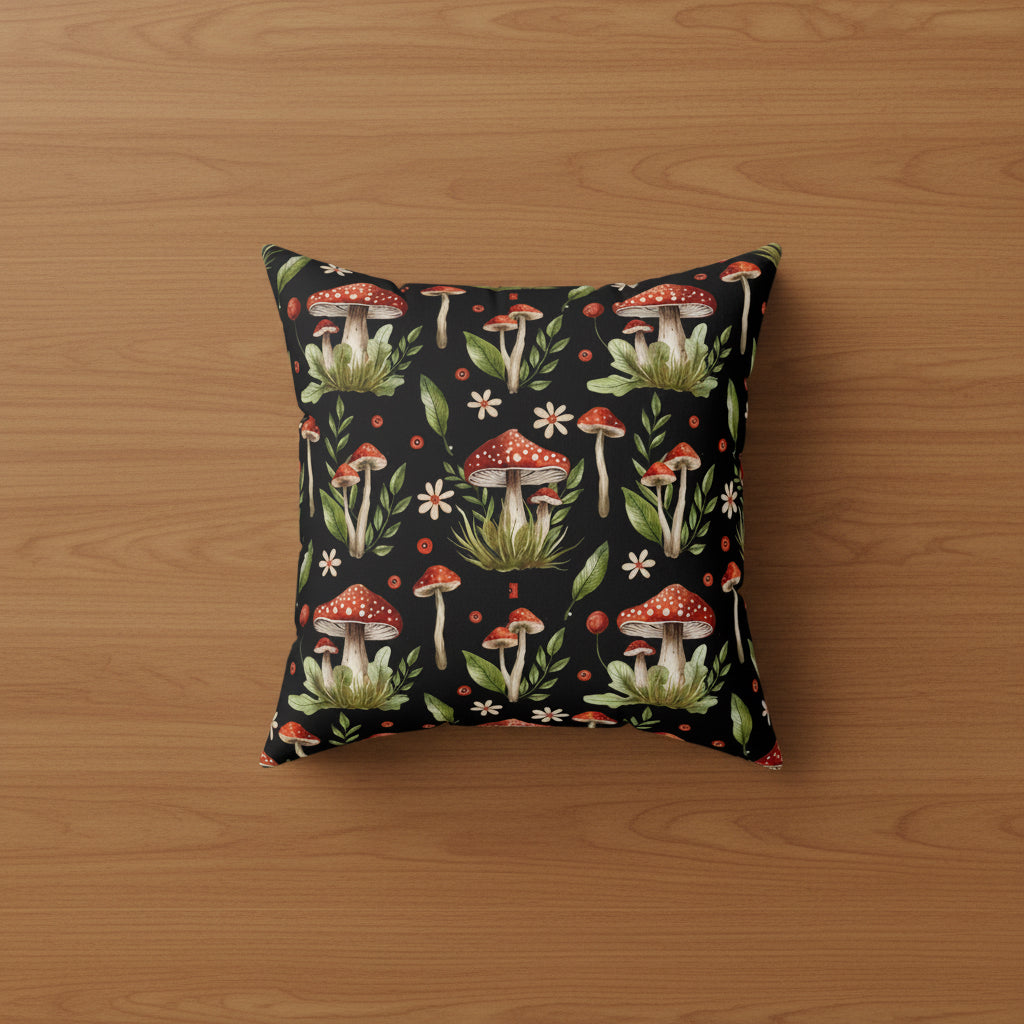 Mushroom Botanical Faux Suede Pillow