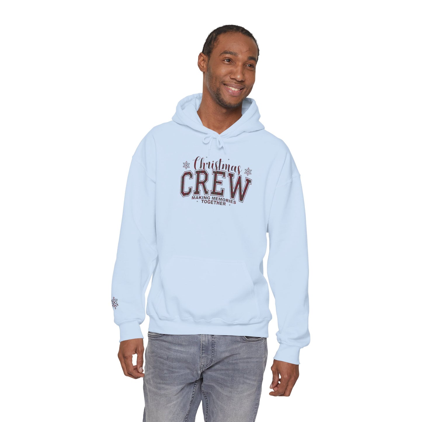 Christmas Crew Plaid Graphic Hoodie (with Snowflake Accent)