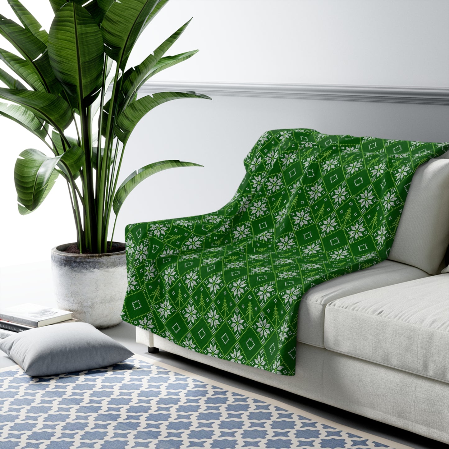 Green Snowflake Sherpa Fleece Blanket