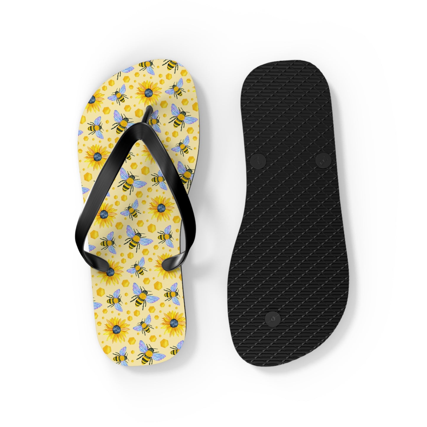 Sunflower Bees Flip Flops | Yellow Floral Beach Sandals