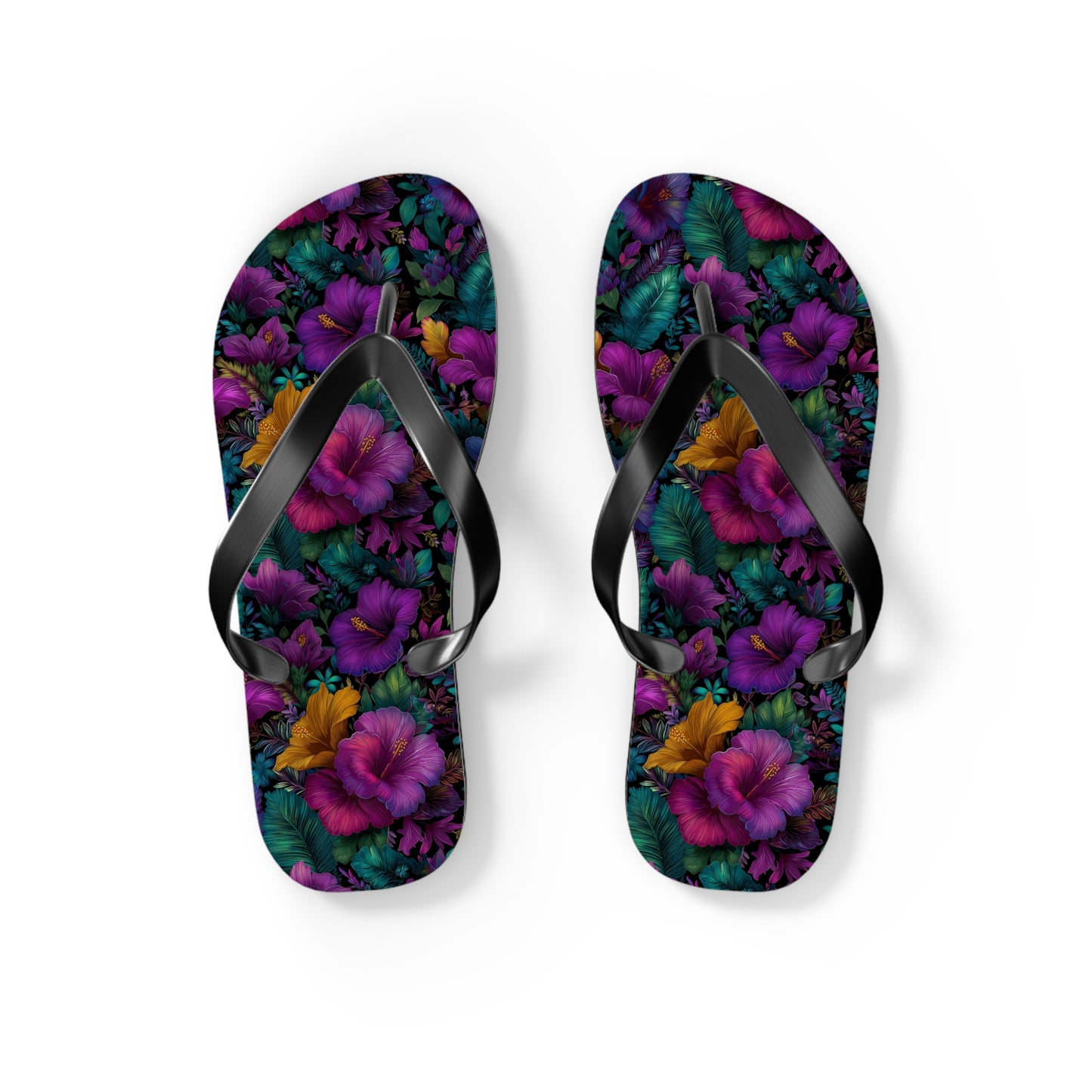 Floral Paradise Flip Flops — Vibrant Purple Hibiscus Beach Sandals