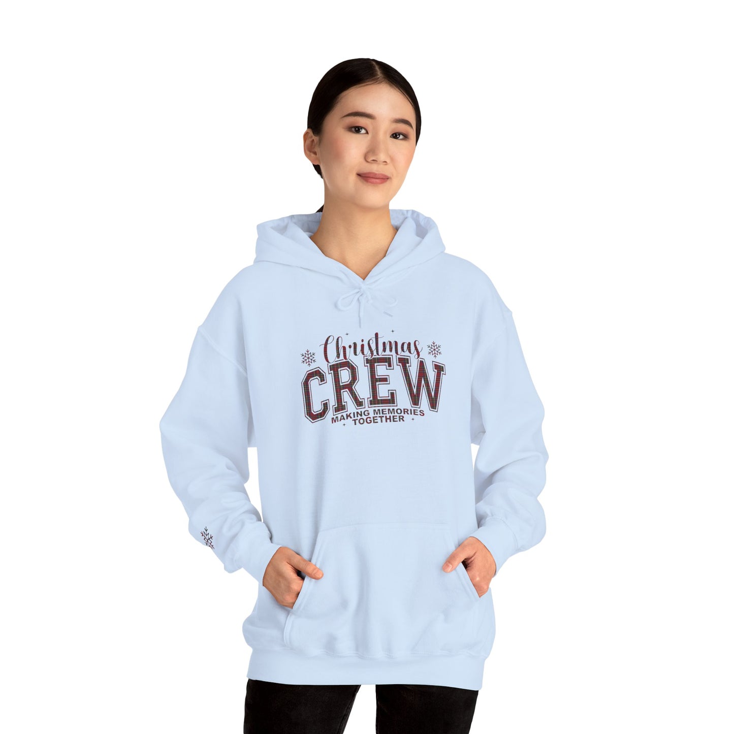 Christmas Crew Plaid Graphic Hoodie (with Snowflake Accent)