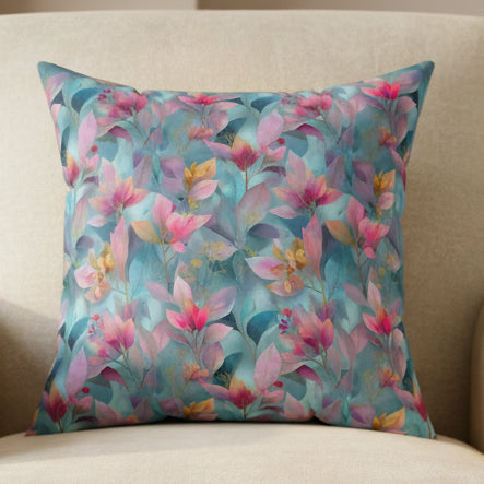 Floral Watercolor Faux Suede Pillow