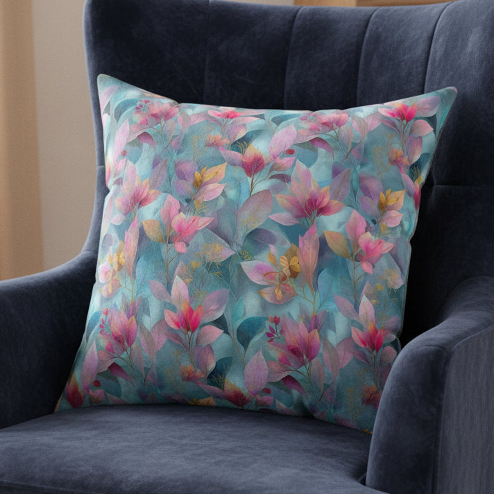 Floral Watercolor Faux Suede Pillow