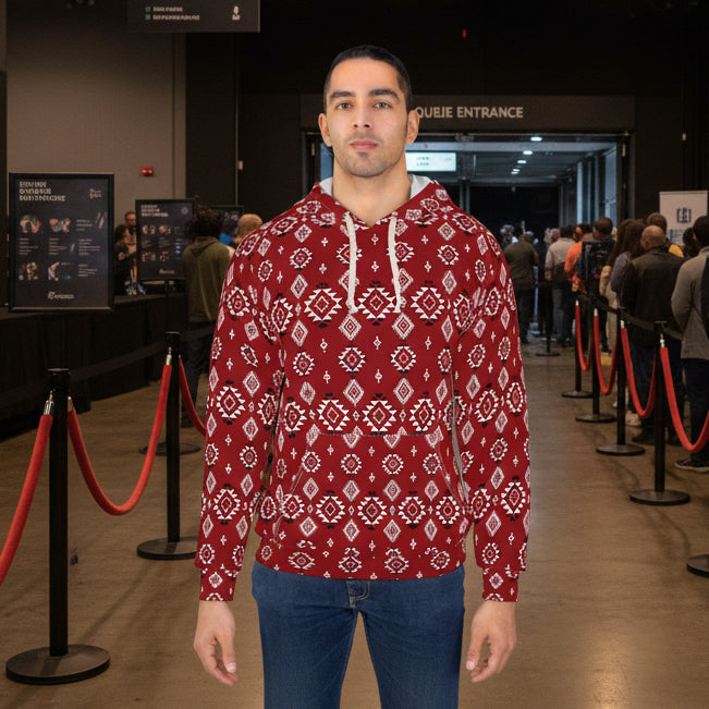 Crimson Tribal Motif Hoodie