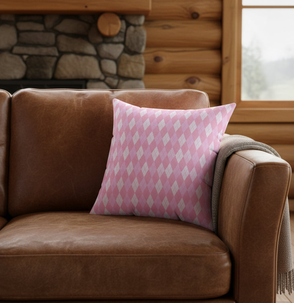 Pink Argyle Faux Suede Pillow