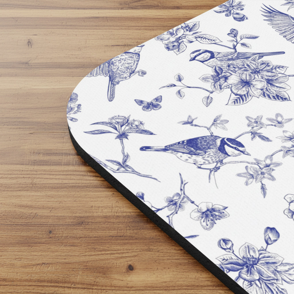 Blue Toile Bird Mouse Pad