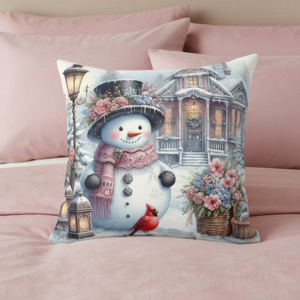 Cozy Winter Snowman Pillow