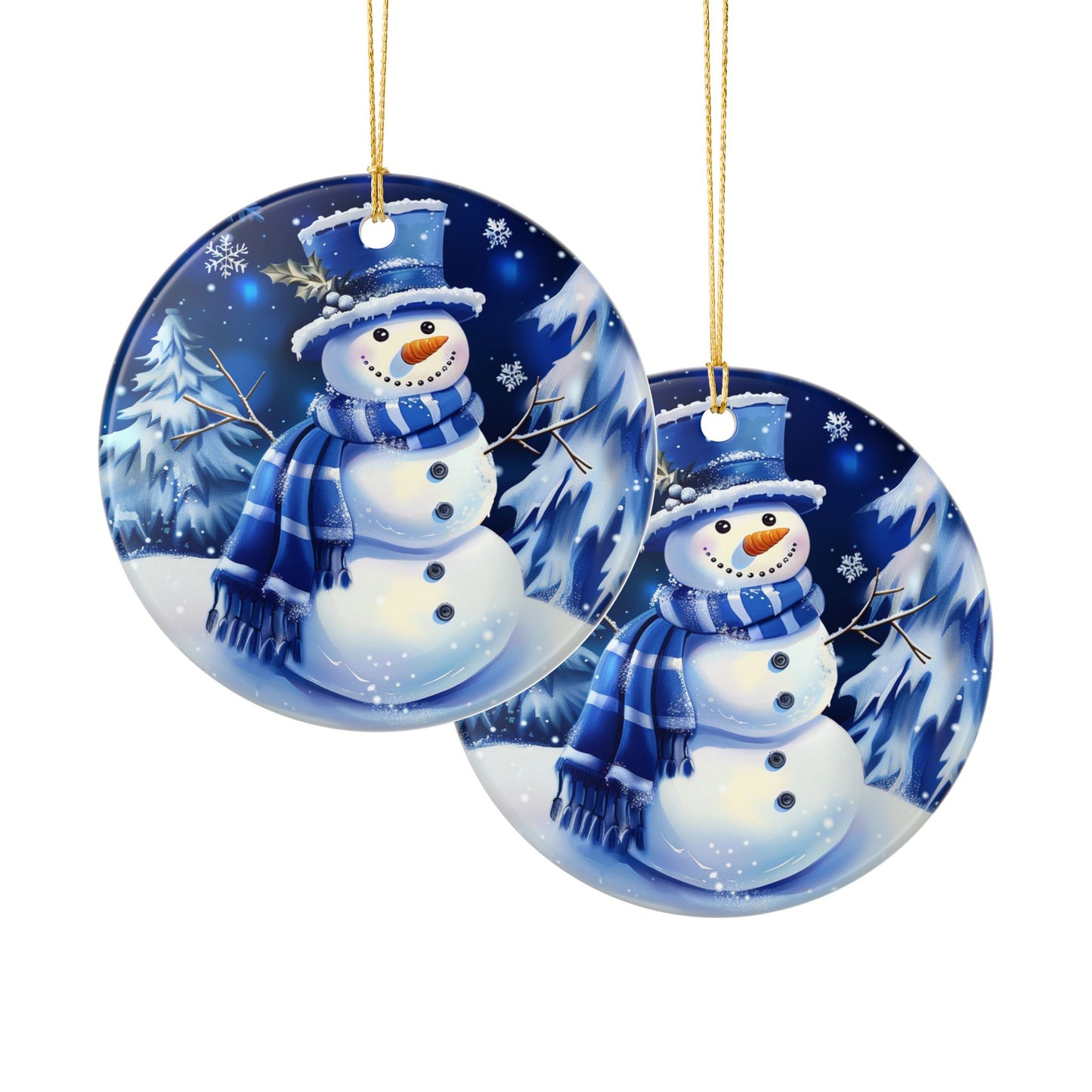 Blue Winter Snowman Ceramic Ornament