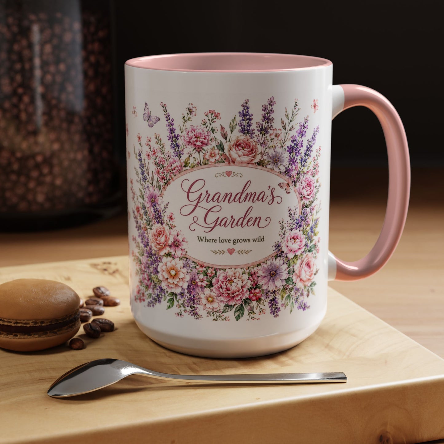 Grandma’s Garden Floral Accent Coffee Mug — 'Where Love Grows Wild' Pink Interior (11/15oz)