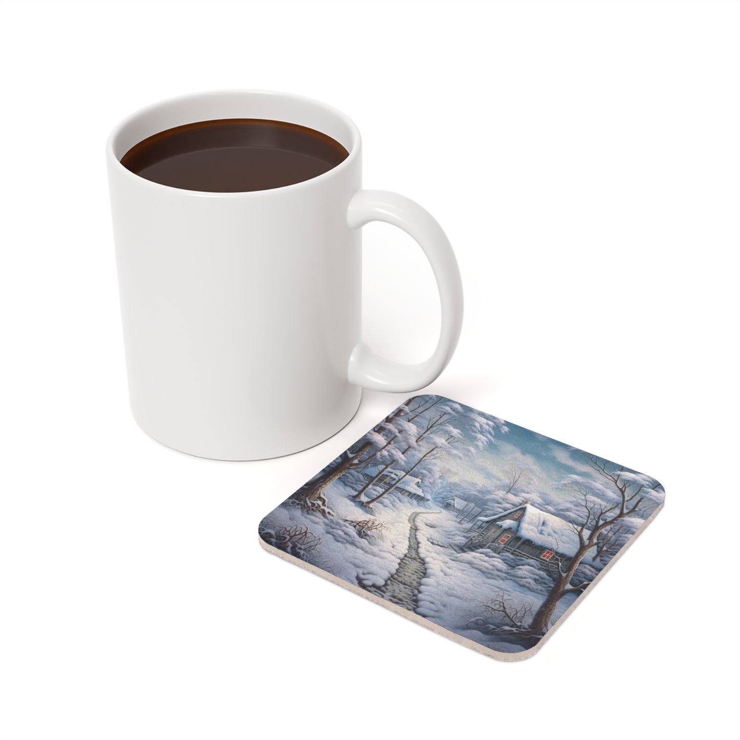 Snowfall Lane Coaster (Round or Square, Cork-Backed)