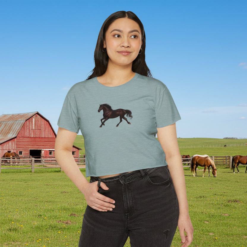 Dark Bay “Beauty” Trotting Horse Crop Top