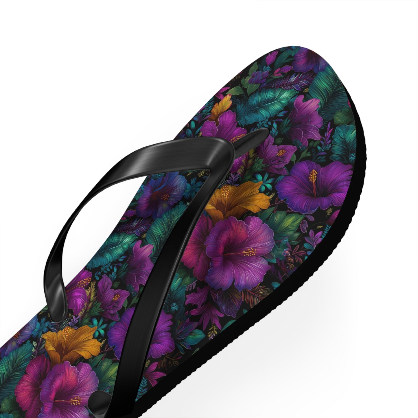 Floral Paradise Flip Flops — Vibrant Purple Hibiscus Beach Sandals
