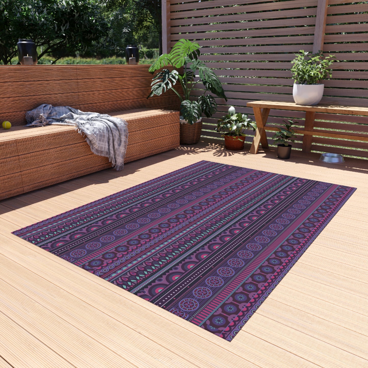 Purple Boho Stripe Outdoor Rug
