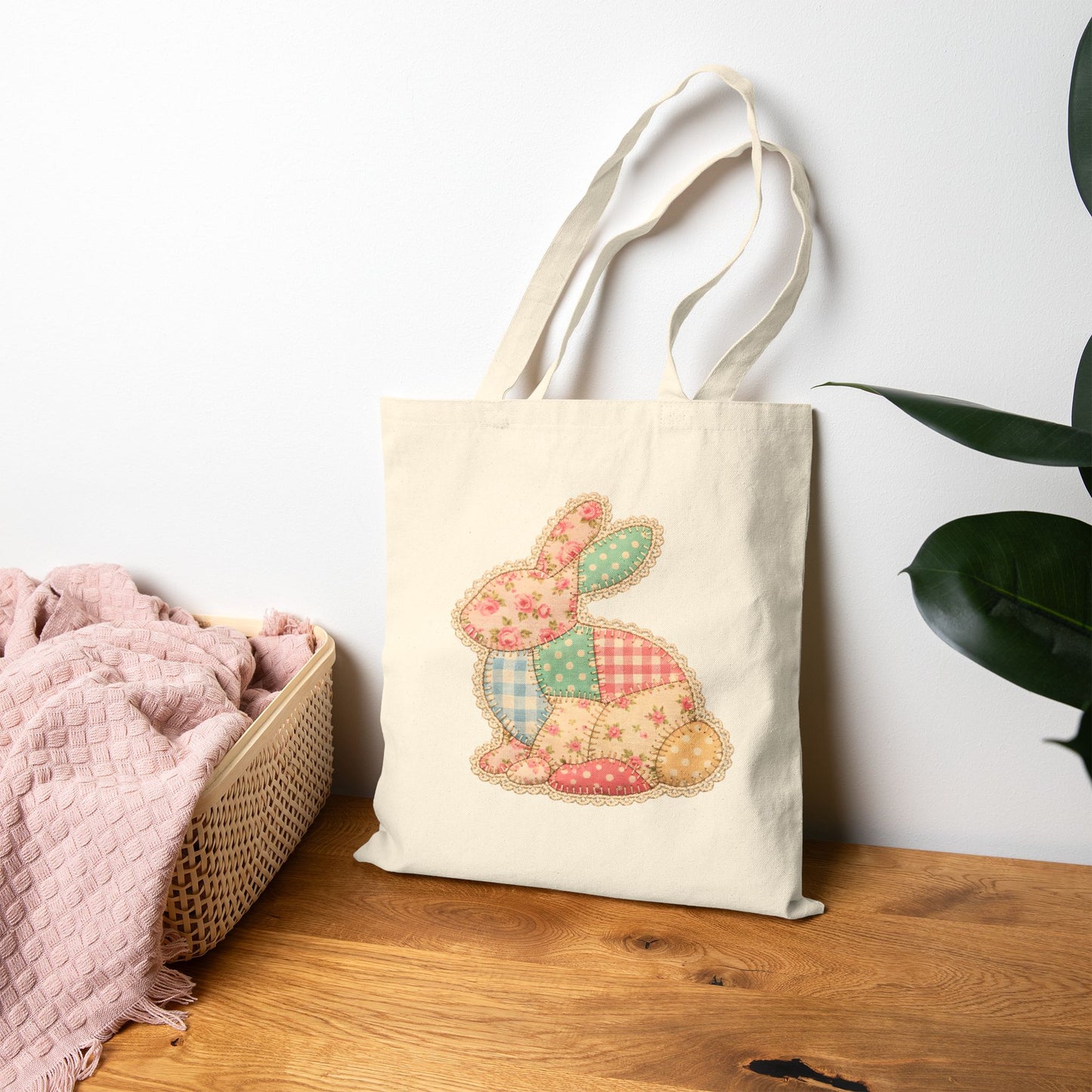 Patchwork Bunny Canvas Tote Bag